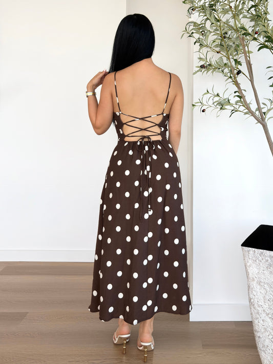 Mocha Polka Tie-Back Dress