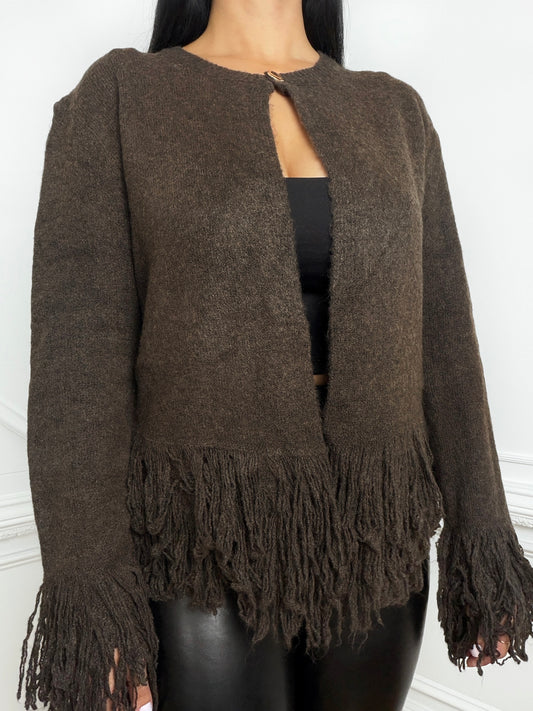 Boho Fringe Brown Cardigan