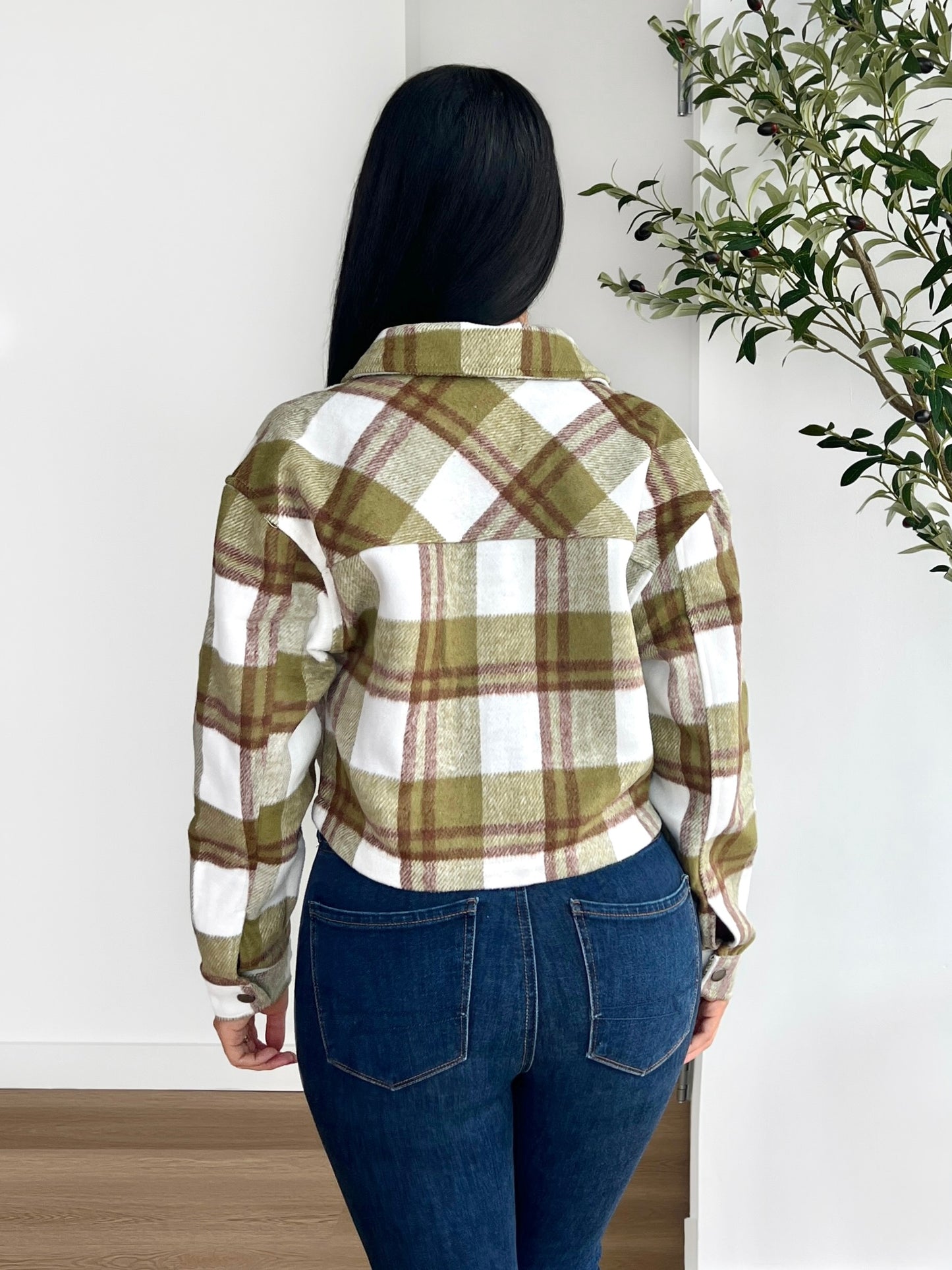 Olive Plaid Cropped Jacket