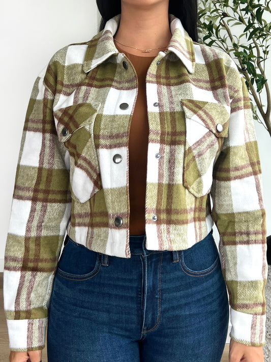 Olive Plaid Cropped Jacket