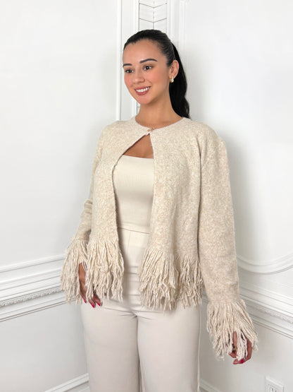 Boho Fringe Taupe Cardigan