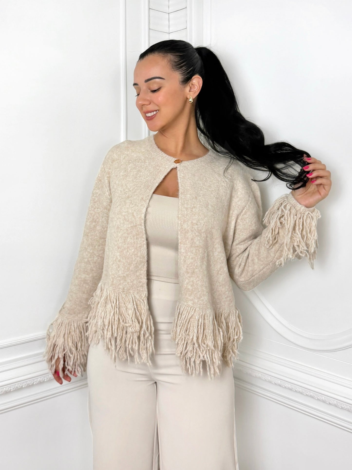 Boho Fringe Taupe Cardigan