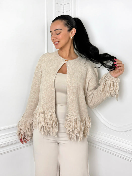 Boho Fringe Taupe Cardigan