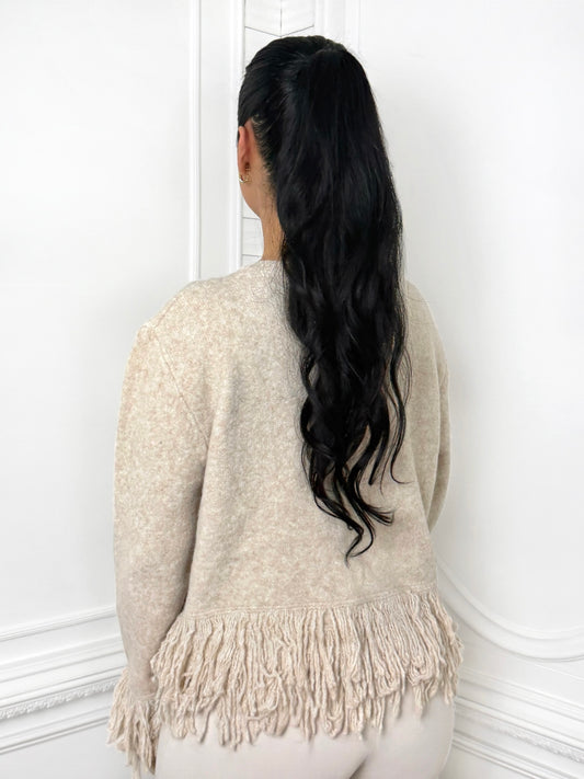 Boho Fringe Taupe Cardigan
