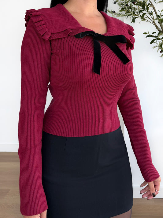 Velvet Tie Ruby Sweater