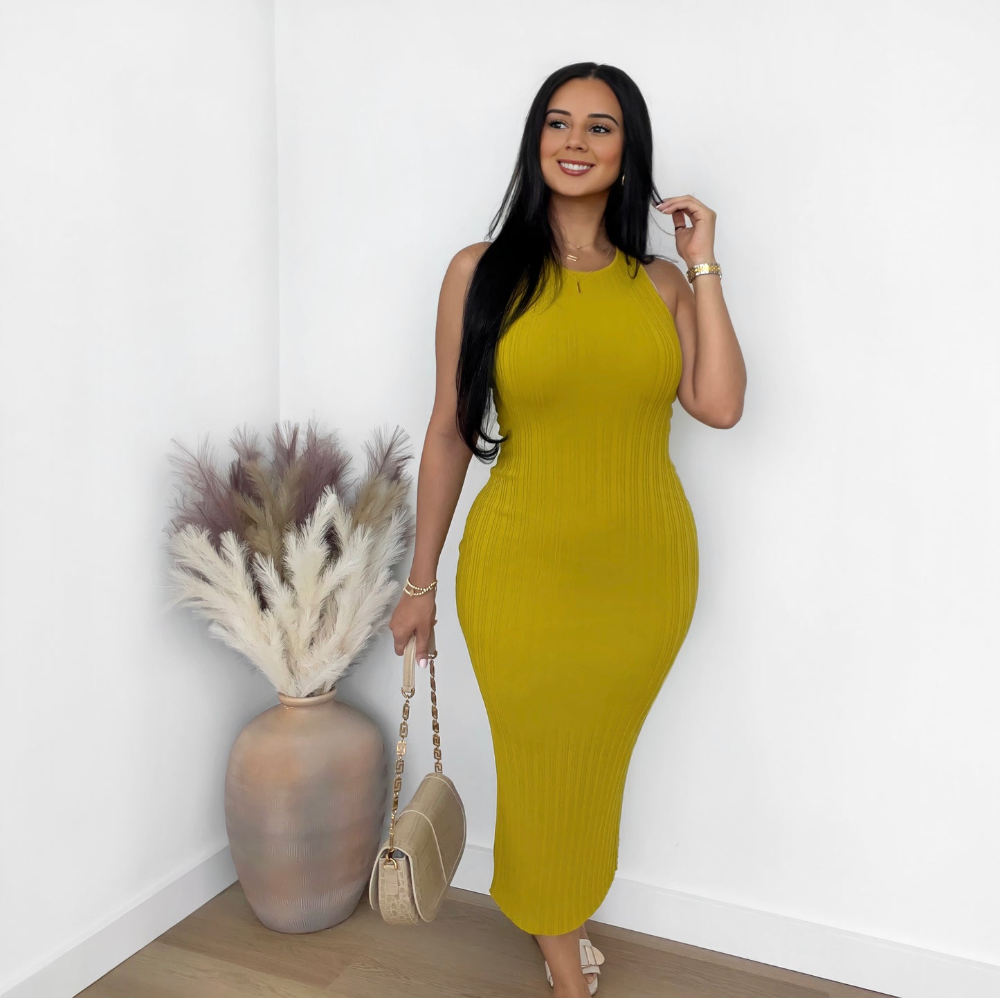 Midi Bodycon Dress with Slit