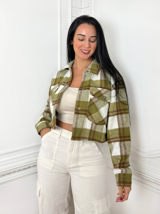 Olive Plaid Cropped Jacket