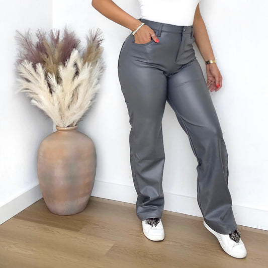 Faux Leather Straight Pants
