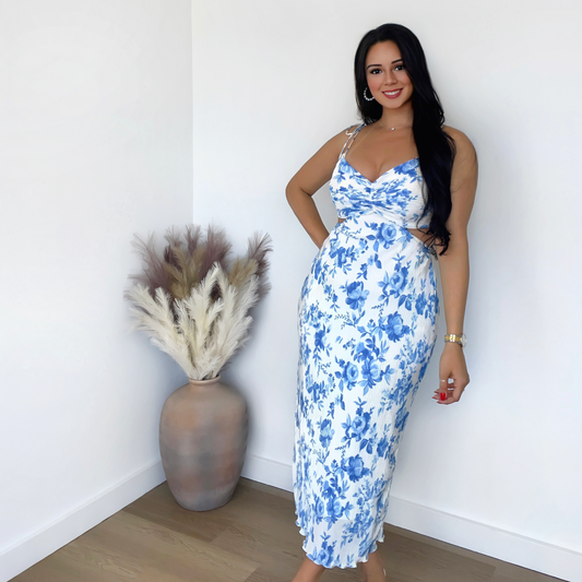 Floral Side Cut-Out Dress