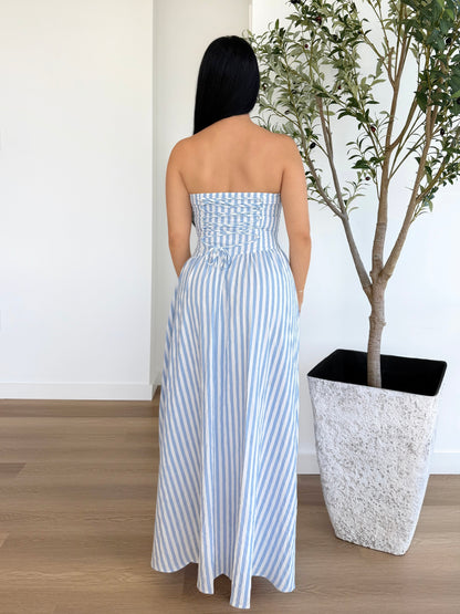 Resort wear blue stripe maxi dress