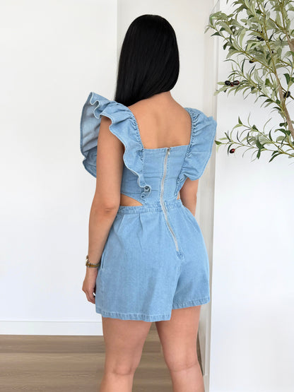Denim Ruffled Romper