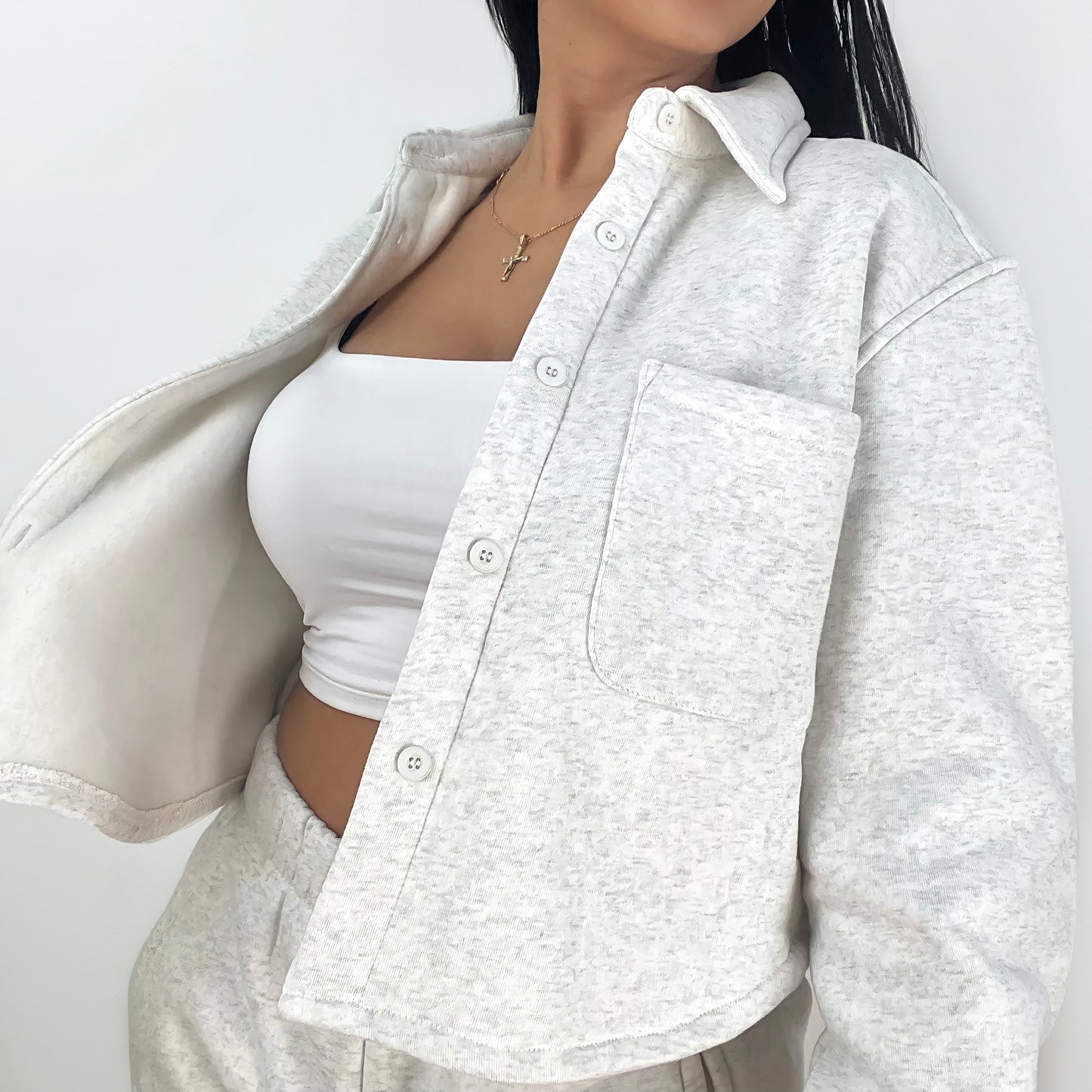 Cropped Shacket and Sweatshorts Set