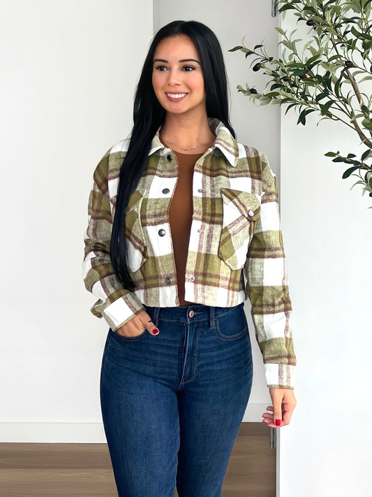 Olive Plaid Cropped Jacket