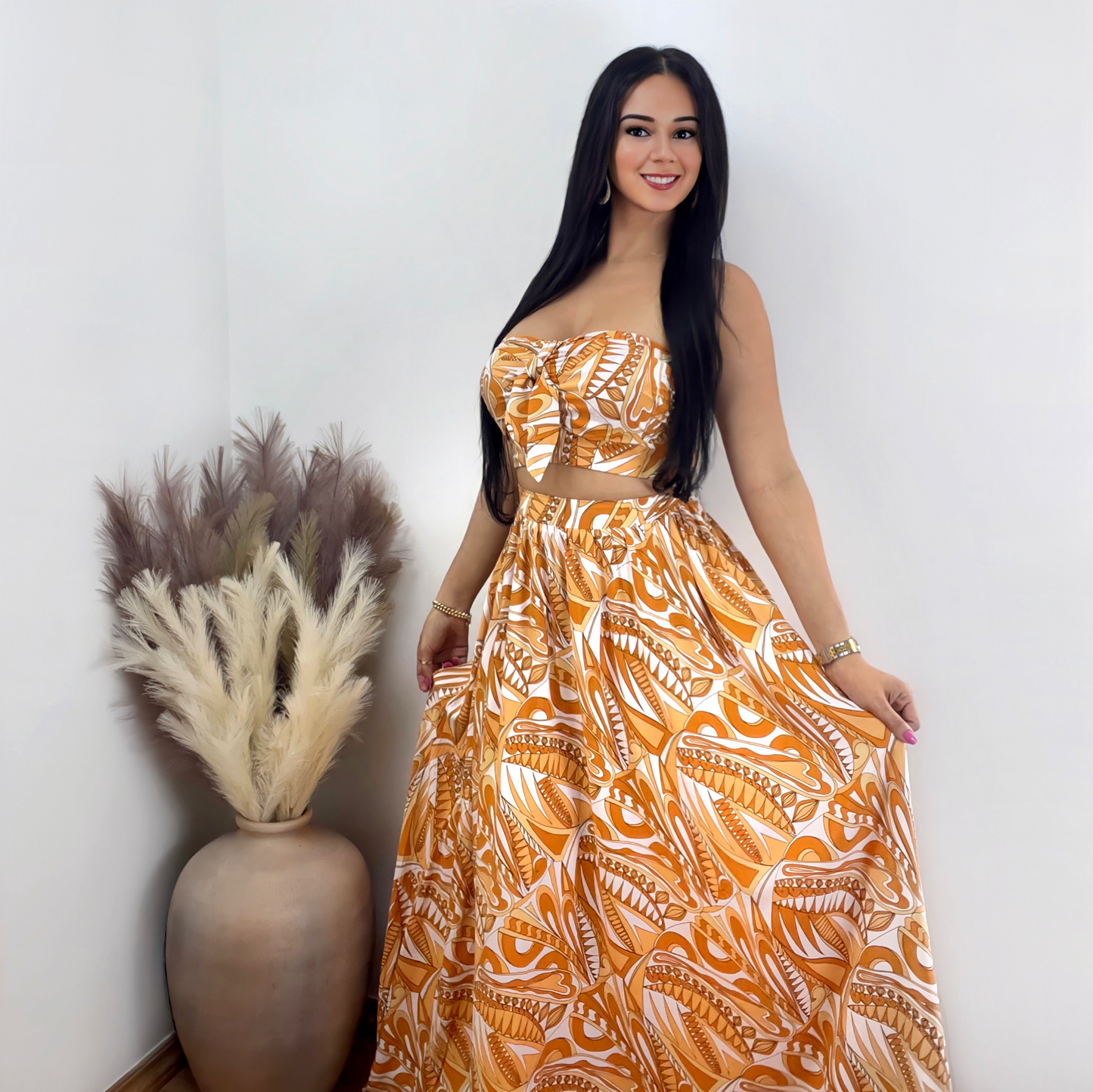 Tube Crop Top And Maxi Skirt Set