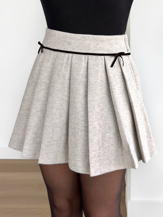 Velvet Trim Pleated Skirt