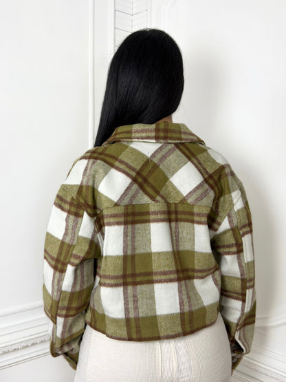 Olive Plaid Cropped Jacket