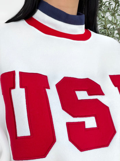 oversized varsity mockneck sweatshirt