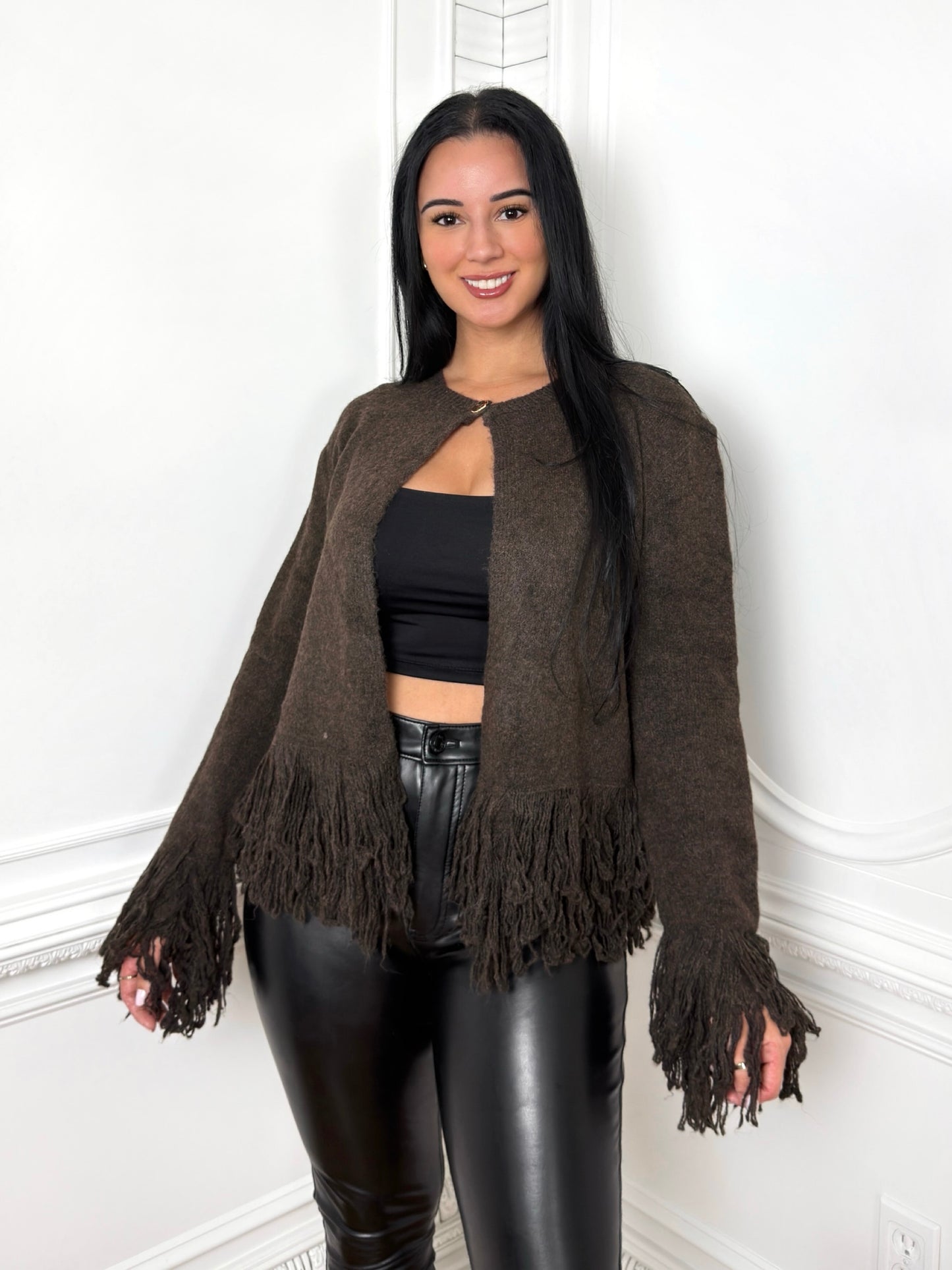 Boho Fringe Brown Cardigan
