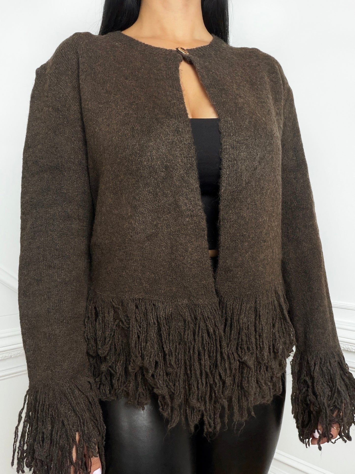 Boho Fringe Brown Cardigan
