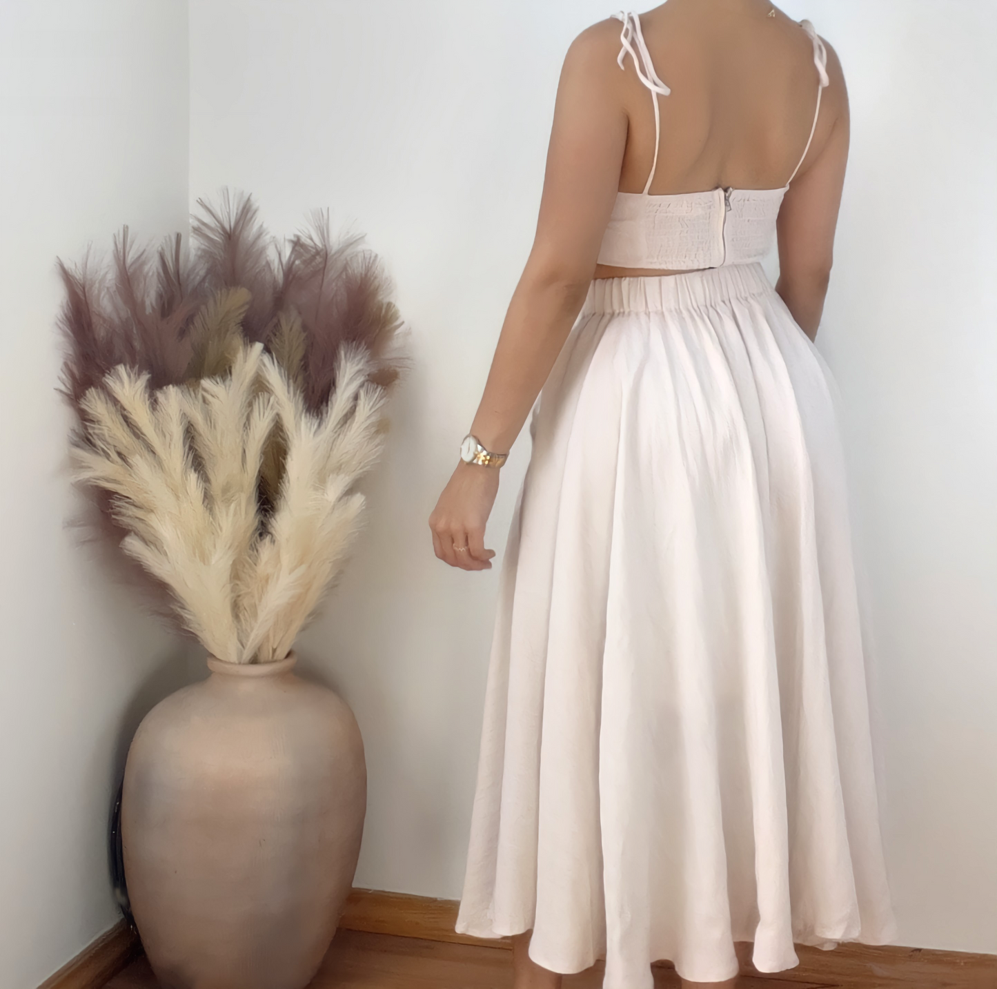 Crop Top and Flare Midi Skirt Set