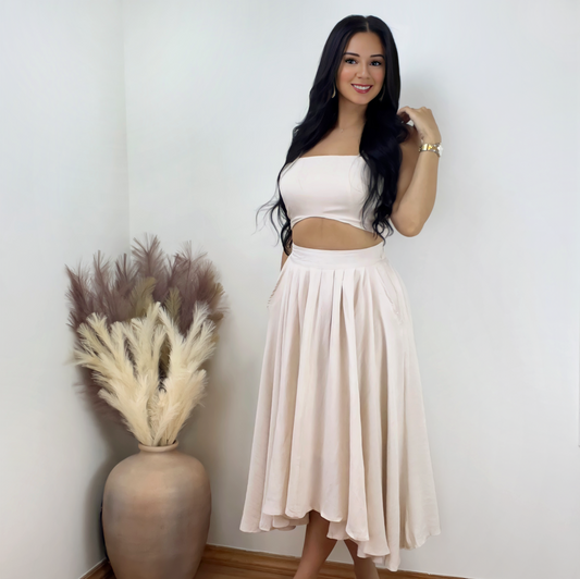 Crop Top and Flare Midi Skirt Set