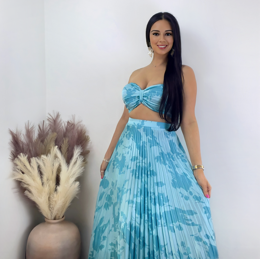 Pleated Tube Top and Maxi Skirt Set
