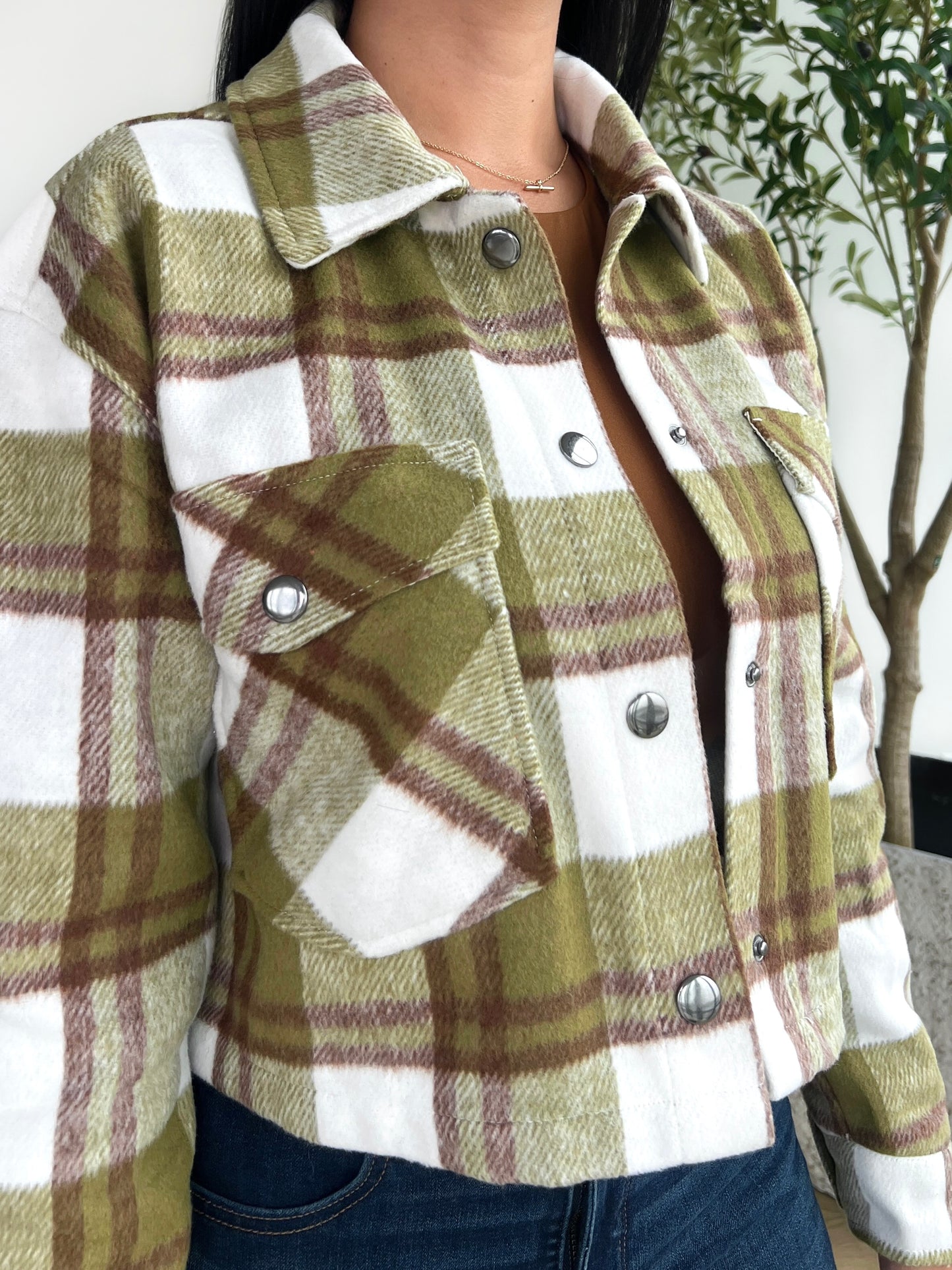 Olive Plaid Cropped Jacket