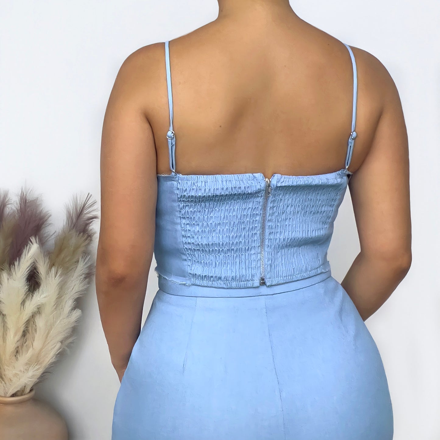 Pleated Denim Matching Set