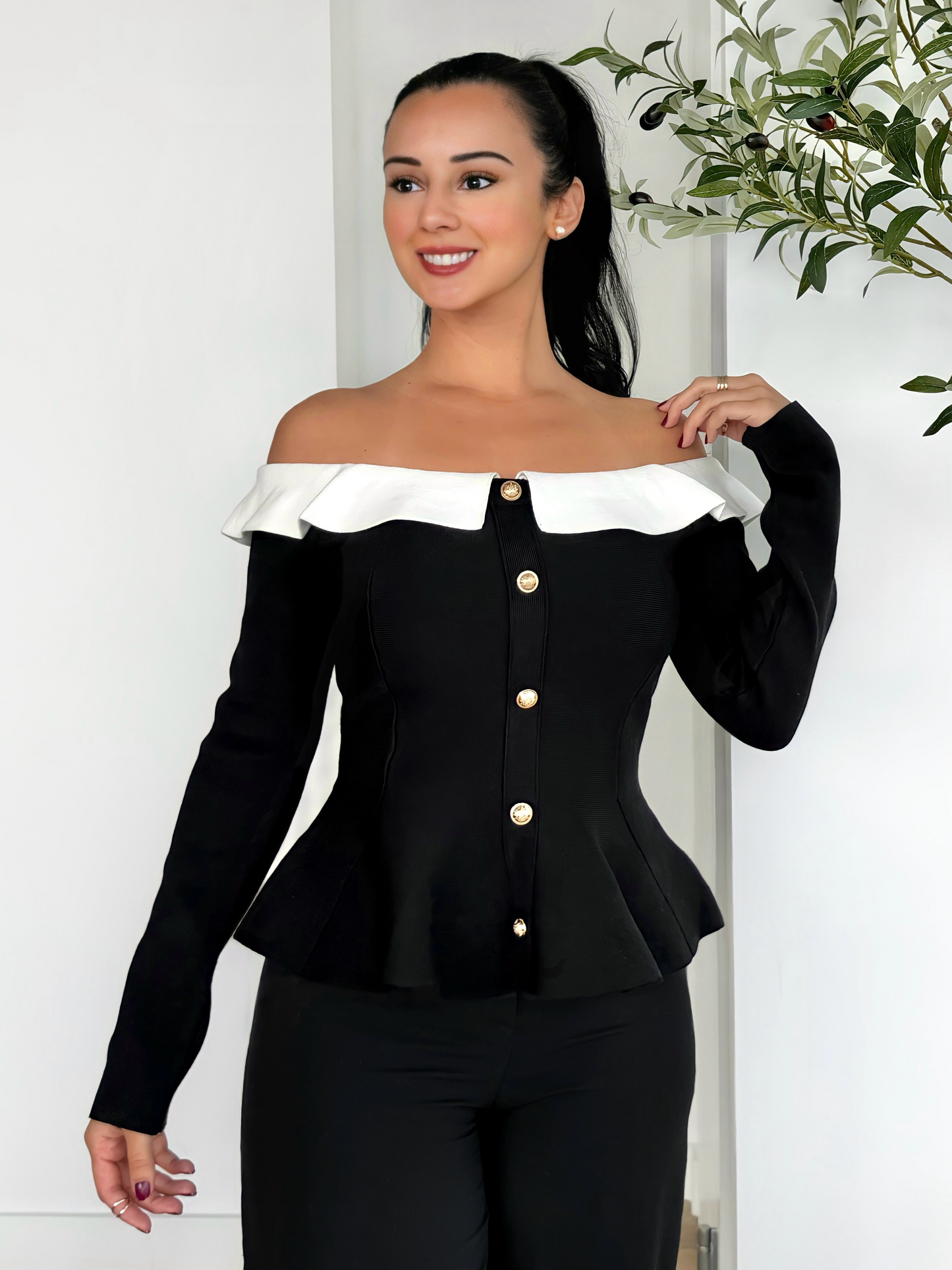 Monochrome Luxe Button Sweater