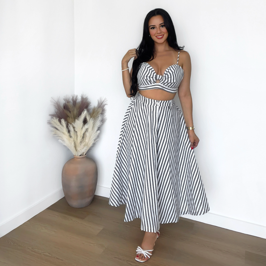 Striped Crop Top & Midi Skirt