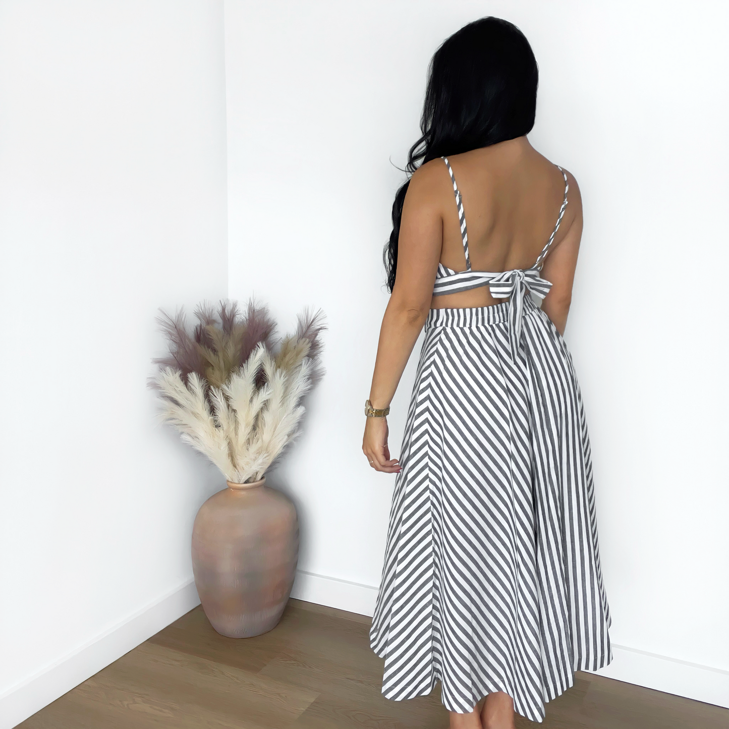 Striped Crop Top & Midi Skirt