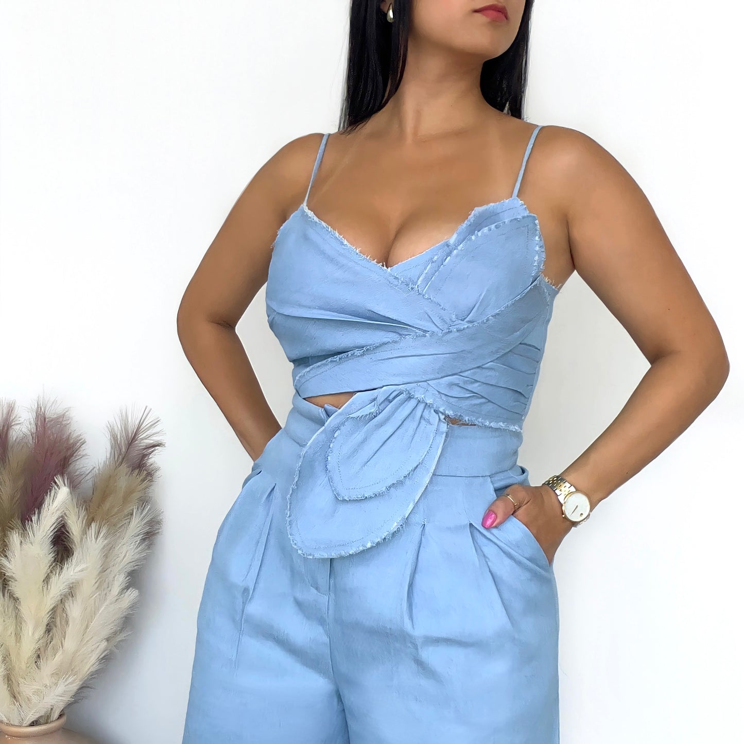 Pleated Denim Matching Set