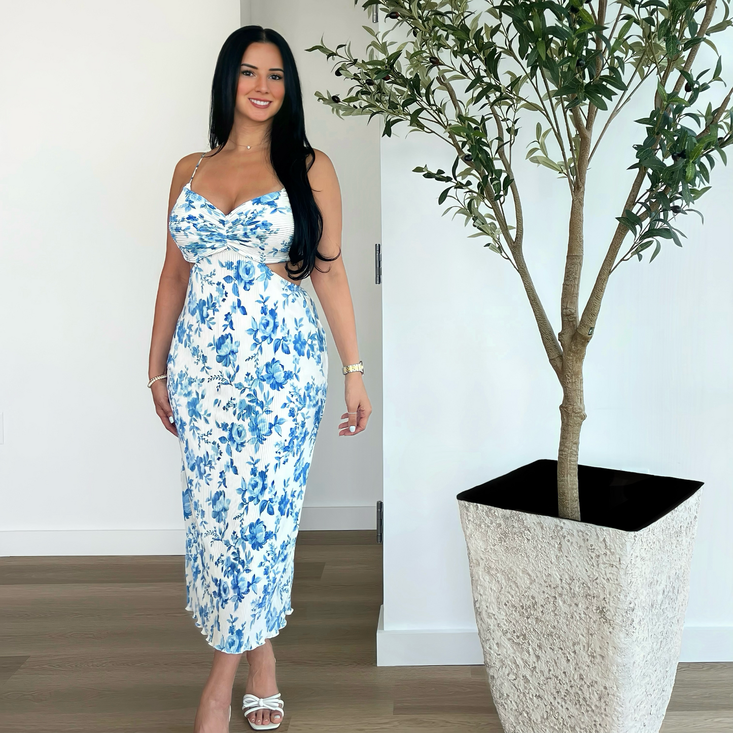 Floral Side Cut-Out Dress