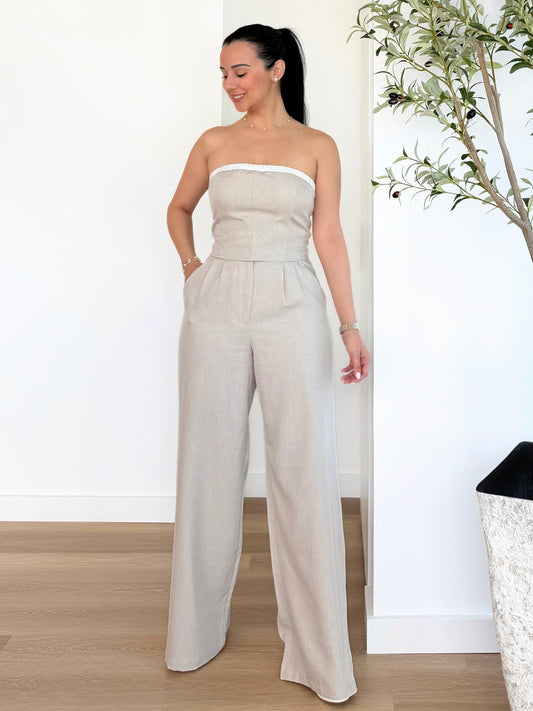 Summer matching set with tube top and wide-leg pants
