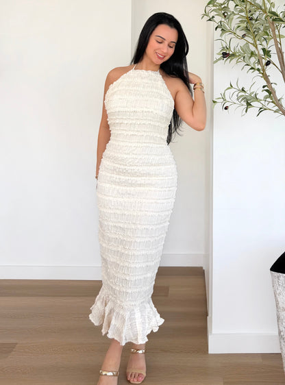 Women's ruffle midi dress for weddings and special events