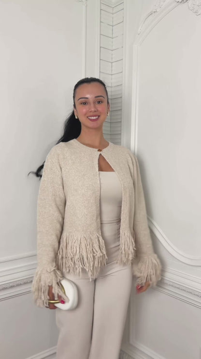Boho Fringe Taupe Cardigan