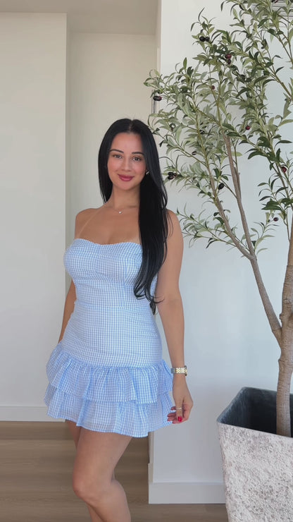 Bluebell Gingham Strapless Mini Dress